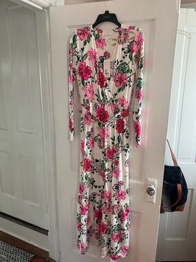 Lilly Pulitzer Cream Maxi Dress with Pink Floral Print
